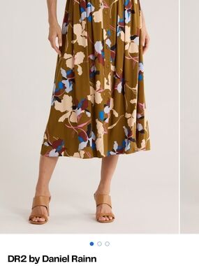 DR2 by Daniel Rainn Floral Print Button Front Midi Skirt Brown & Blue